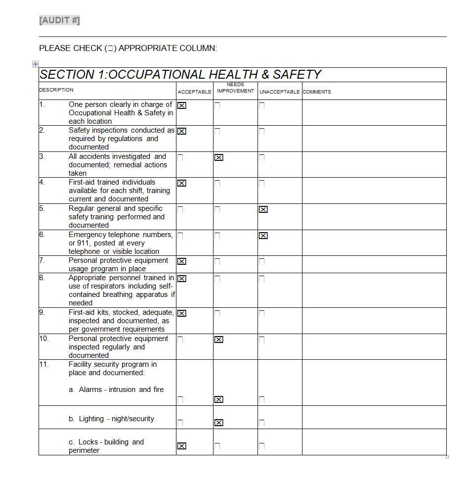 Facility Site Audit Form